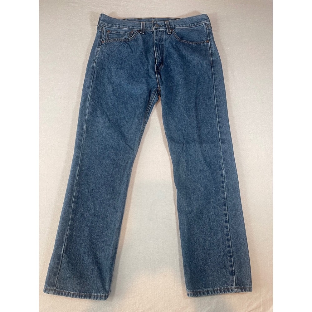 Levis 505 Regular Fit Straight Leg Medium Wash Denim Jeans Mens 34x29